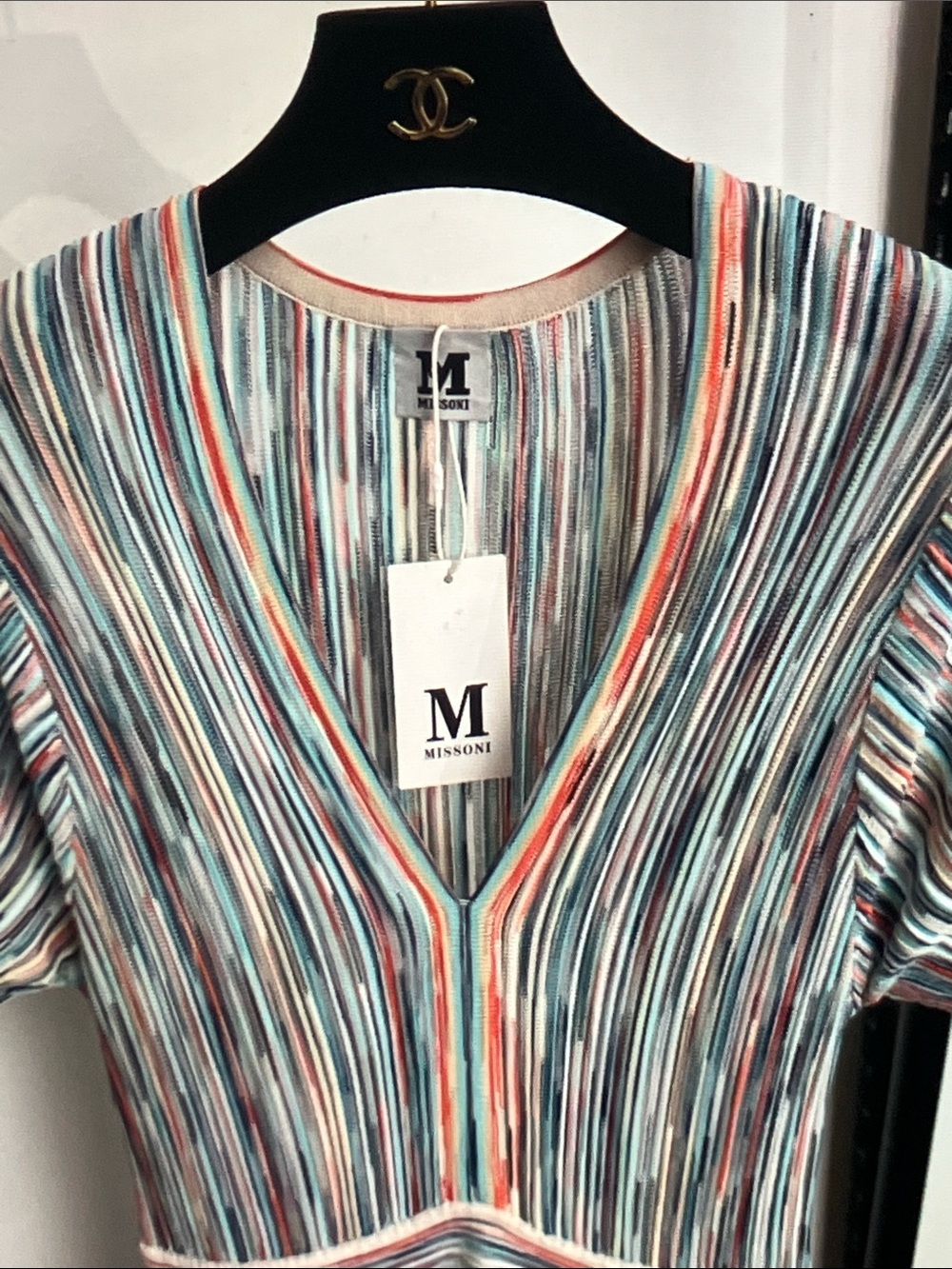Missoni Multicolor Striped V-Neck Pleated Midi Dress - Picture 2 of 8